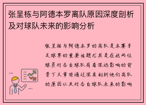 张呈栋与阿德本罗离队原因深度剖析及对球队未来的影响分析